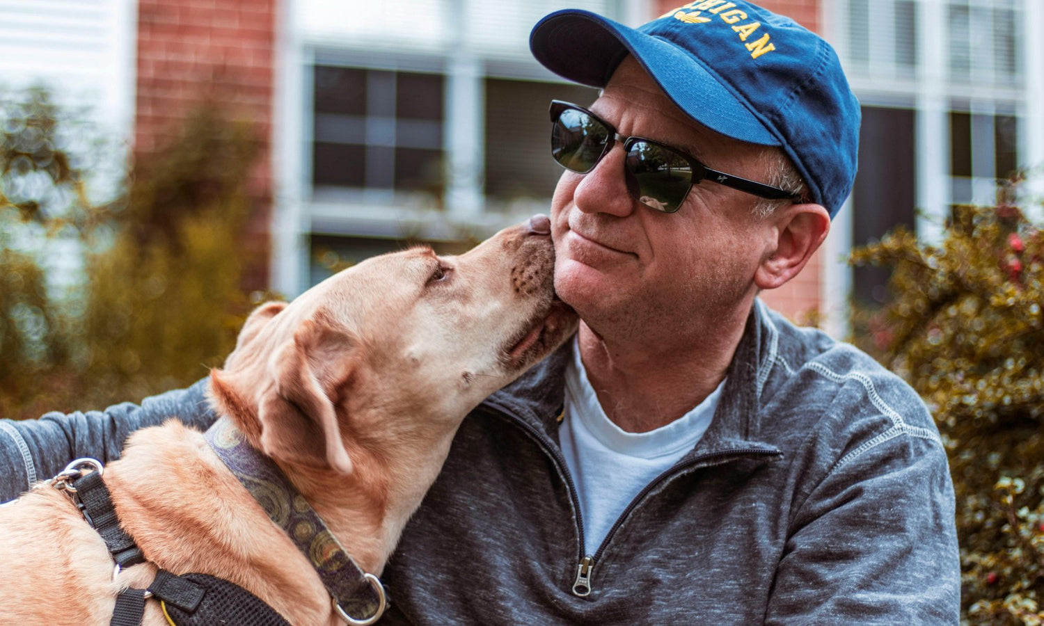 Vrolijke hond likt lachende man – zichtbaar resultaat na gebruik van NovaPaw supplement