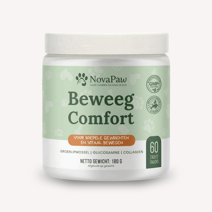 NovaPaw Beweeg Comfort pot met 60 zachte snacks voor soepele gewrichten, met groenlipmossel en glucosamine