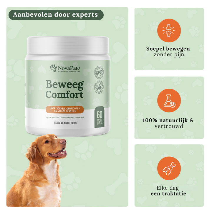 NovaPaw Beweeg Comfort met hond: soepel bewegen, 100% natuurlijk en elke dag een traktatie voor gewrichten